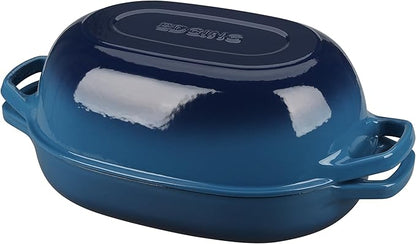 EDGING CASTING Enameled Cast Iron Oval Dutch Oven Pot with Lid, Dutch Oven for Sourdough Bread Baking, Bread Oven, Bread Dutch Oven, Oval Bread Pan, 7qt, Lake Blue
