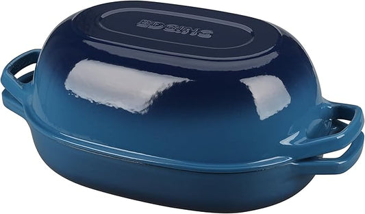 EDGING CASTING Enameled Cast Iron Oval Dutch Oven Pot with Lid, Dutch Oven for Sourdough Bread Baking, Bread Oven, Bread Dutch Oven, Oval Bread Pan, 7qt, Lake Blue