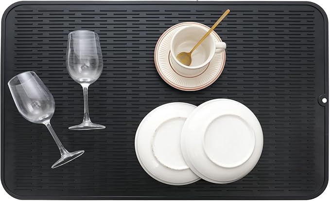MicoYang Silicone Dish Drying Mat for Multiple Usage,Easy clean,Eco-friendly,Heat-resistant Silicone Mat for Kitchen Counter or Sink,Refrigerator or Drawer Liner Black 3XL 28 inches x 18 inches - Image 7