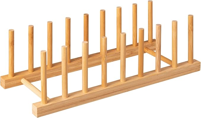 HBlife Bamboo Dish Plate Bowl Cup Book Pot Lid Cutting Board Drying Rack Stand Drainer Storage Holder Organizer Kitchen Cabinet（Keep Dry） - Image 7
