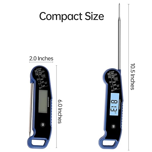 Lonicera Digital Meat Thermometer for Food Cooking. Instant Read Within 1 Sec and ±0.9℉ Accuracy with Thermocouple Sensor. IP67 Waterproof, Auto-Rotating Display, Auto Wake up (Blueberry)