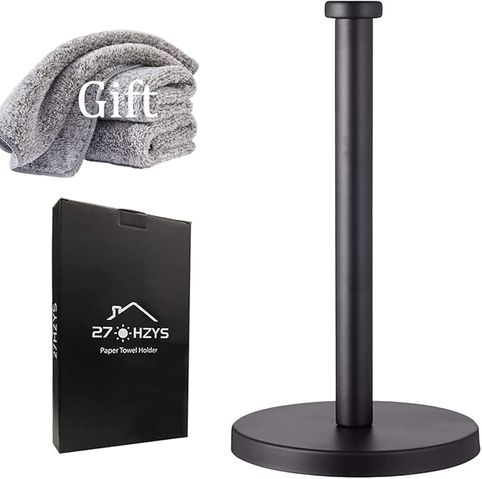Black Standing Paper Towel Holder for Kitchen& Bathroom Countertop,Under Counter, Table Or BBQ, Standard or Jumbo-Sized Roll Paper (with Stainless Steel Base) by Unknown