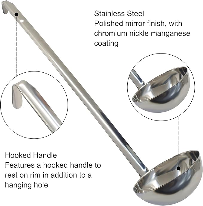 8 Oz Stainless Steel Ladle, 3 Pcs Sturdy Soup Ladle, 15" Long Handle Length for Stirring, Portioning and Serving Soup and Stew in Restaurants and Home (3.9" Bowl Diameter） - Image 3