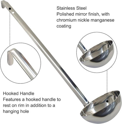 8 Oz Stainless Steel Ladle, 3 Pcs Sturdy Soup Ladle, 15" Long Handle Length for Stirring, Portioning and Serving Soup and Stew in Restaurants and Home (3.9" Bowl Diameter） - Image 3
