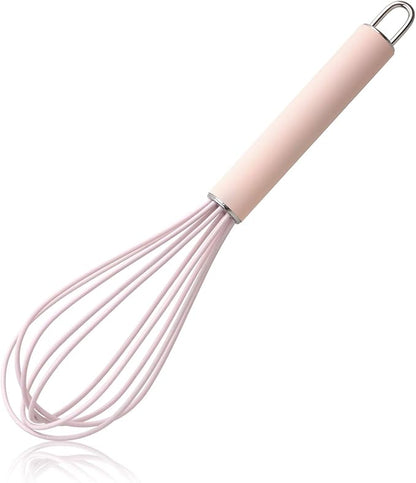 GorGin high temperature and easy to clean silicone whisk, wisk,stirrer, 10 inch, grip good grip design for Blending Whisking Beating Stirring Cooking Baking (1 Pack | Pink) by GorGin