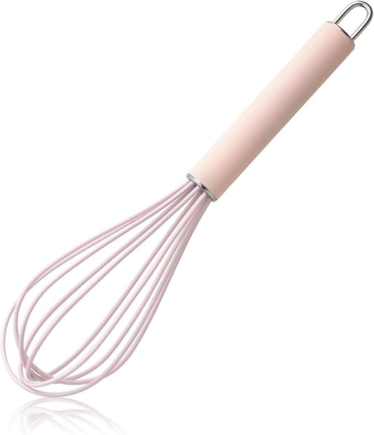 GorGin high temperature and easy to clean silicone whisk, wisk,stirrer, 10 inch, grip good grip design for Blending Whisking Beating Stirring Cooking Baking (1 Pack | Pink) by GorGin