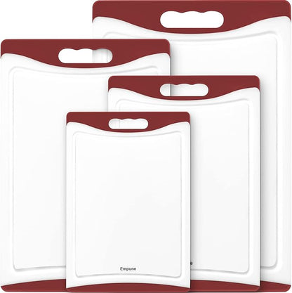 Empune Extra Large Cutting Boards, Plastic Cutting Boards for Kitchen (Set of 4) Cutting Board Set Dishwasher Safe Chopping Board with Juice Grooves Easy-Grip Handles, Red by Empune