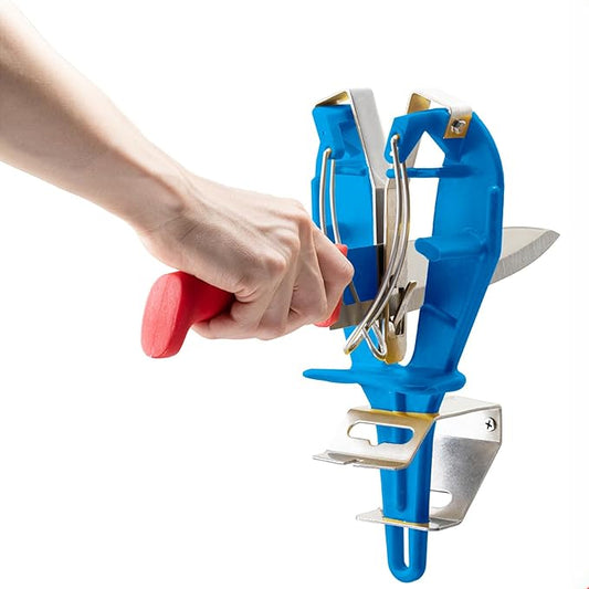 Stainless Steel Knife Sharpener Tool with Bracket, Maintenance Sharpening Tool for Kitchen Abattoirs Knives Helps Repair Sharpens, Hones, Polishes Blades (Blue)