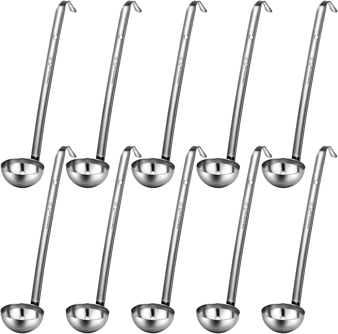 Potchen 10 Pcs Stainless Steel Soup Ladle Set Small Ladle Sturdy Long Handle Portion Control Serving Spoons for Cooking Sauce Gravy Stirring & Kitchen Home Use(1 oz) by Potchen