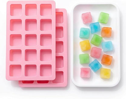 Cute Ice Cube Trays Silicone Chocolate Mold Wax Melt Molds Easy Release Ice Trays Non-Stick Chocolate Soap Pudding Jello Ice Cube Tray (2pcs Square)