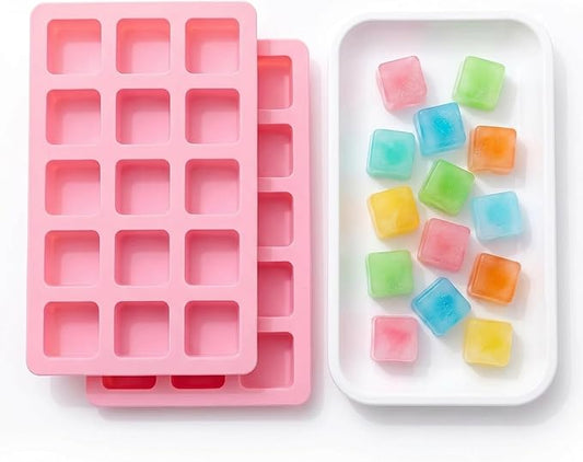 Cute Ice Cube Trays Silicone Chocolate Mold Wax Melt Molds Easy Release Ice Trays Non-Stick Chocolate Soap Pudding Jello Ice Cube Tray (2pcs Square)