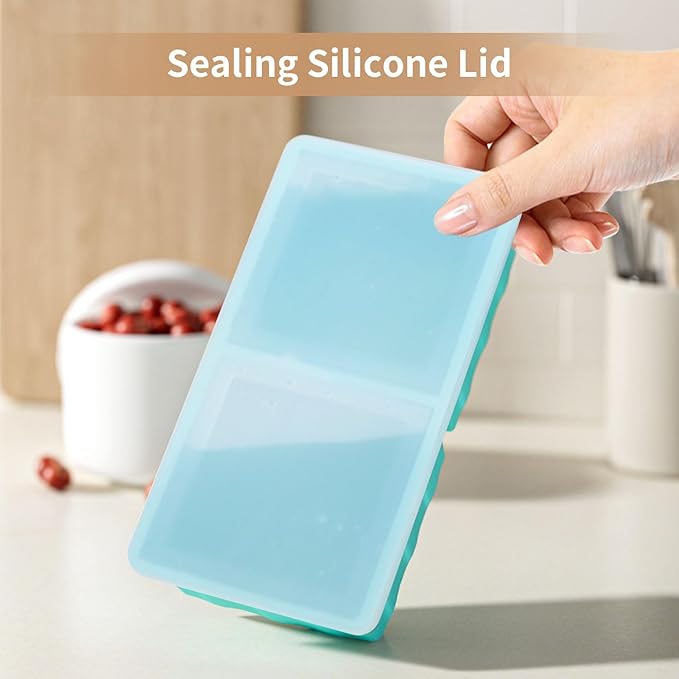 Silicone Freezer Tray for Soup Ice Cubes: 2-Cup Freezing Tray with Lid for Meal Prep - 2Pack Silicon Soup Portion Freeze Trays Make Stock Souped Ice Cube - Image 5