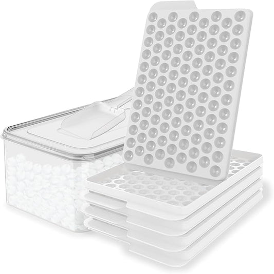 WIBIMEN Mini Ice Cube Trays, 0.55” Tiny Pebble Ice for Iced Coffee & Cocktails, Fast Chill, Easy Twist Release, Stackable with Lid & Storage Bin (4 Pack, White) by WIBIMEN