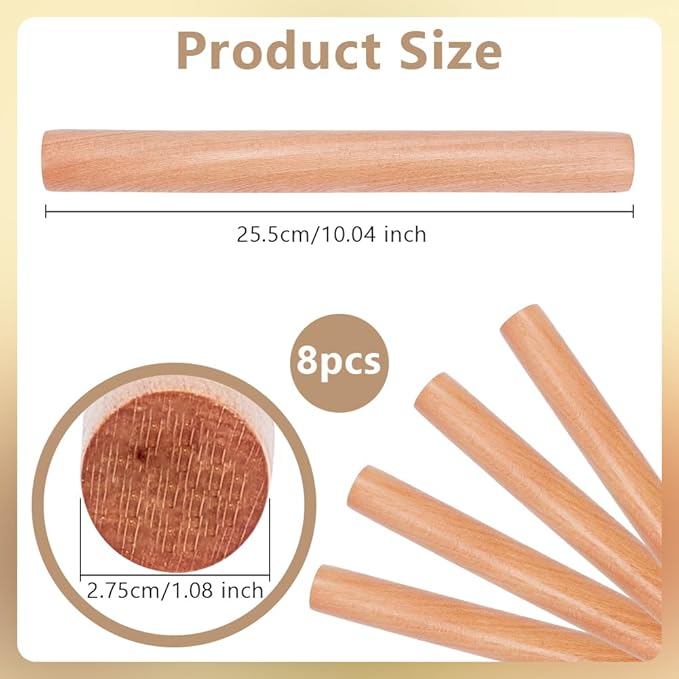 OLYCRAFT 8pcs Wood Rolling Pins 10 inch Clay Rolling Pins 1.1 inch Diameter Classic Wooden Rolling Pins Natural Wood Texture Rollers Wood Clay Roller for Clay Modeling Pottery Tools - Image 2