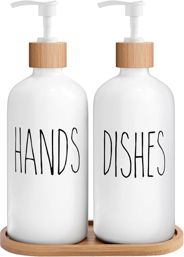 MOMEEMO White Soap Dispenser Set, Contains Hand and Dish Soap Dispenser, Suitable for Kitchen Decor. (White) by MOMEEMO