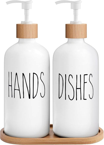 MOMEEMO White Soap Dispenser Set, Contains Hand and Dish Soap Dispenser, Suitable for Kitchen Decor. (White) by MOMEEMO