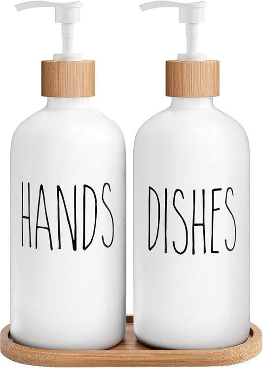MOMEEMO White Soap Dispenser Set, Contains Hand and Dish Soap Dispenser, Suitable for Kitchen Decor. (White) by MOMEEMO