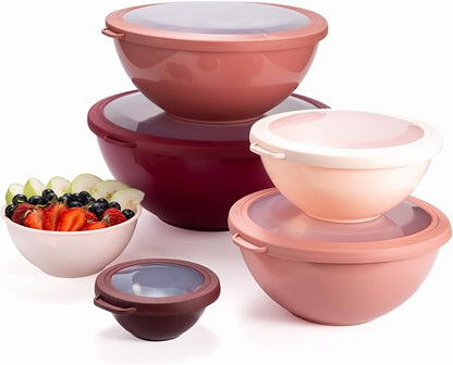 COOK WITH COLOR Mixing Bowls with Lids - 12 Piece Plastic Nesting Bowls Set includes 6 Prep Bowls and 6 Lids, Microwave Safe Mixing Bowl Set, Rose TPR Lid - Image 9