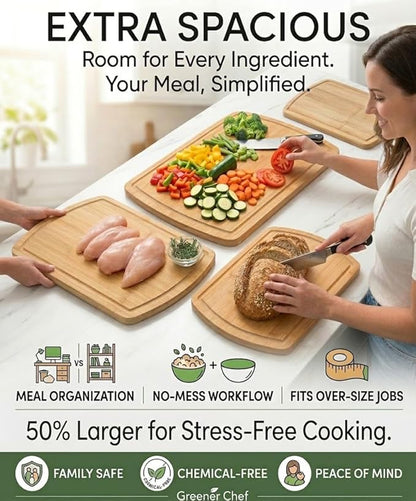 Greener Chef Luxury Bamboo Cutting Board Set of 3 with Glue-Free Surface Technology - Extra Spacious Wood Cutting Boards for Kitchen and XL Chopping Board Set - Replacements for Life - Image 3