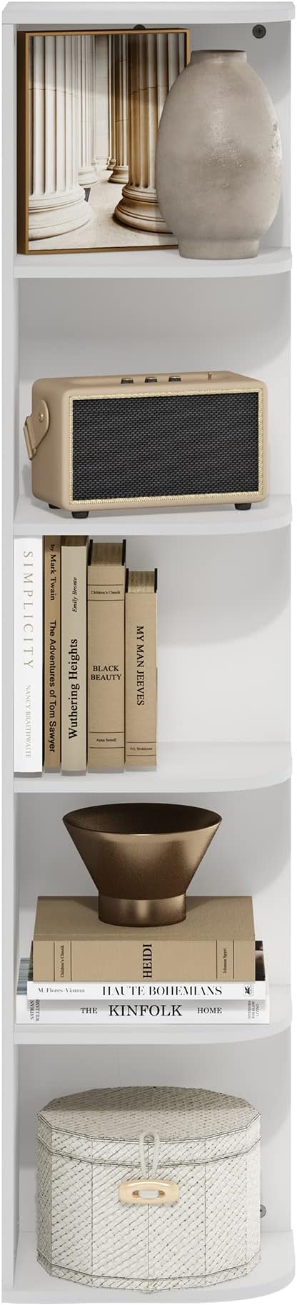 Furinno PASIR Book Shelf, 5-Tier Corner Bookshelf with Open Shelf, Standing Bookcase, 9.3 x 12 x 51.7, for Organization and Storage, for Living Room, Bedroom, Home Office, White - Image 5