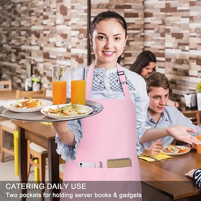 Jubatus 2 Pack 100% Cotton Aprons with 2 Pockets Cooking Chef Kitchen Adjustable Bib Apron for Women Men, Pink - Image 5