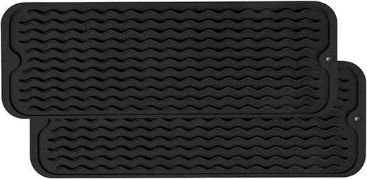 ZLR 2 Pcs Silicone Sponge Holder & Sink Caddy Tray (6" x 17") - Narrow Dish Drying Mat for Kitchen Counter - Waterproof Soap Dispenser Organizer, Non-Slip Bathroom Vanity Tray (Black) by ZLR
