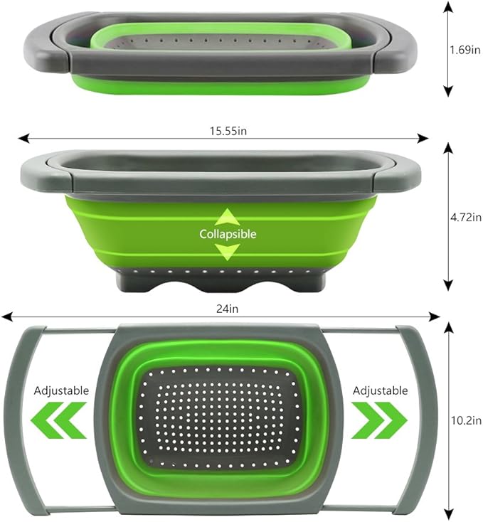 Qimh Colander collapsible, Colander Strainer Over The Sink Vegetable Fruit Strainer Basket (6 Quart) with Extendable Handles, New Kitchen Essentials - Image 5