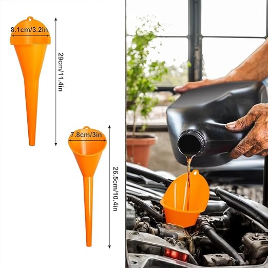 10 PCS Funnels for Automotive Use，Automotive Funnel Set with Wide Mouth Long Neck Hose, Flexible Oil Transmission Fuel Funnel Kit for Oil Change
