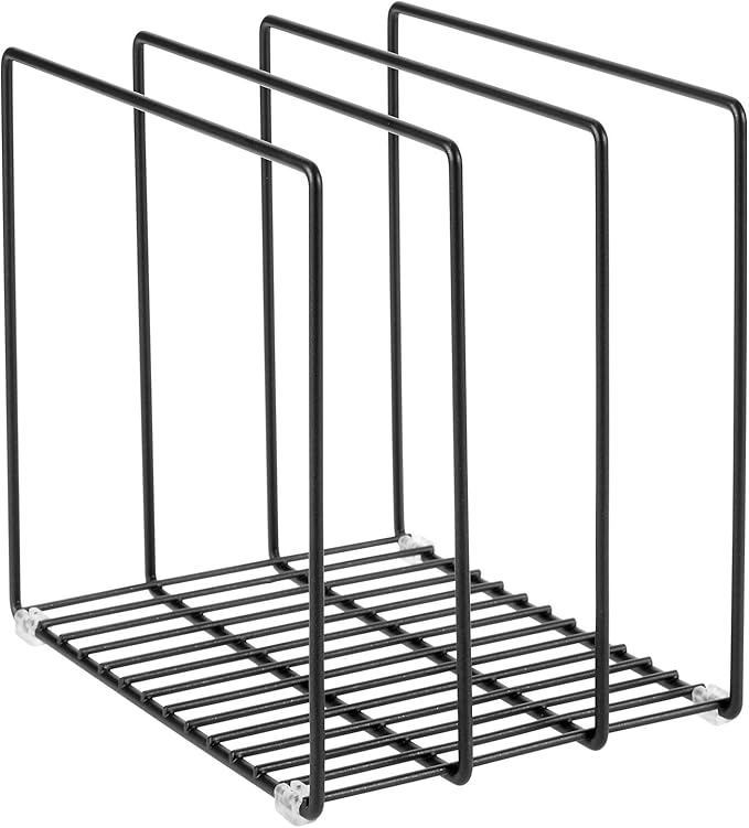 mDesign Steel Storage Tray Organizer Rack for Kitchen Cabinet - Divided Holder with 3 Slots for Skillets, Frying Pan, Pot Lids, Cutting Board, Baking Sheets - Concerto Collection - Black - Image 8