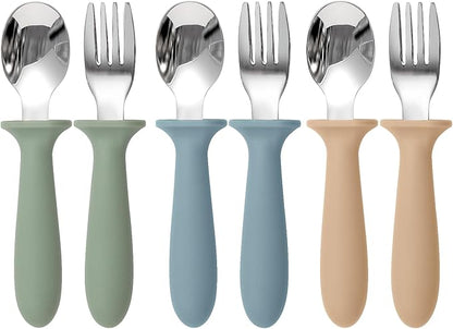 Eascrozn Toddler Utensils, 6 Pack kids Silverware Set with Silicone Handle, 18/8 Stainless Steel Children Safe Forks and Spoons, Dishwasher Safe by Eascrozn