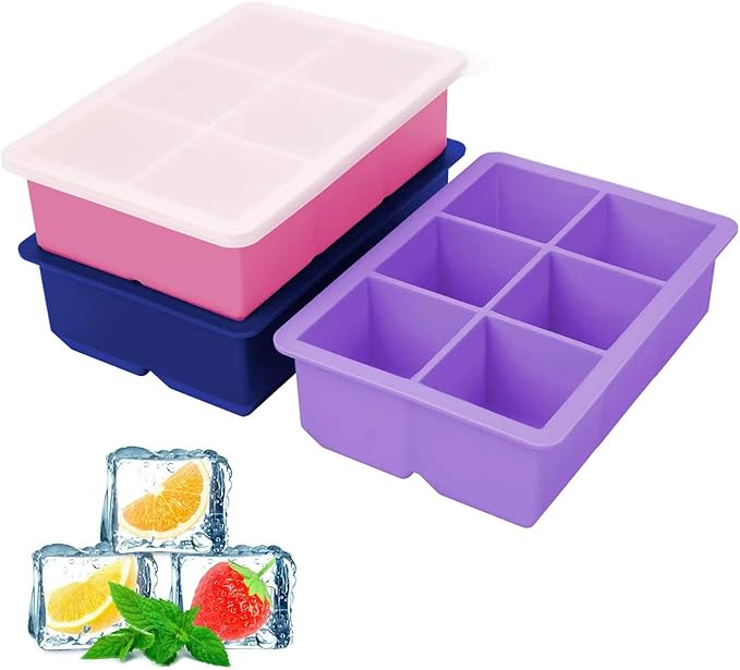 Excnorm Silicone Ice Cube Trays 3 Pack - Large Size Silicone Ice Cube Molds with Leak Proof Removable Lid Square Ice Cube Tray And BPA Free for Cocktail,Whiskey, Stackable Flexible Ice - Image 2