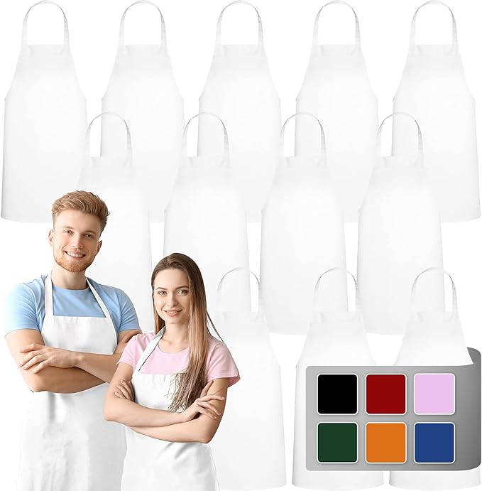 GREEN LIFESTYLE 12 Pack Bib Apron - Unisex White Aprons, Machine Washable Aprons for Men and Women, Kitchen Cooking BBQ Aprons Bulk (Pack of 12, No Pockets, White) by GreenLifeStyle