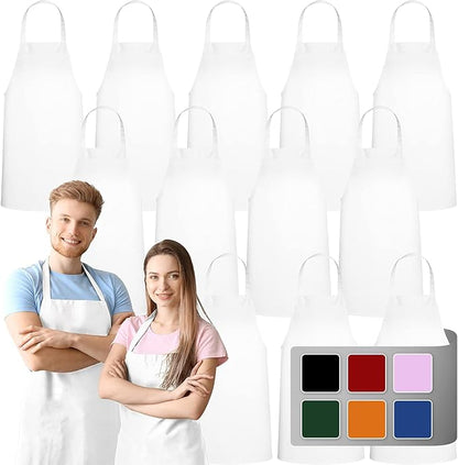 GREEN LIFESTYLE 12 Pack Bib Apron - Unisex White Aprons, Machine Washable Aprons for Men and Women, Kitchen Cooking BBQ Aprons Bulk (Pack of 12, No Pockets, White) by GreenLifeStyle
