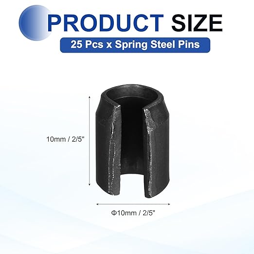 MECCANIXITY 25Pcs Slotted Split Roll Pins 2/5 Inch(10mm) Dia. 1/2 Inch(14mm) Length 65Mn Steel Spring Tension Expansion Dowels for Secure Fastening, Black