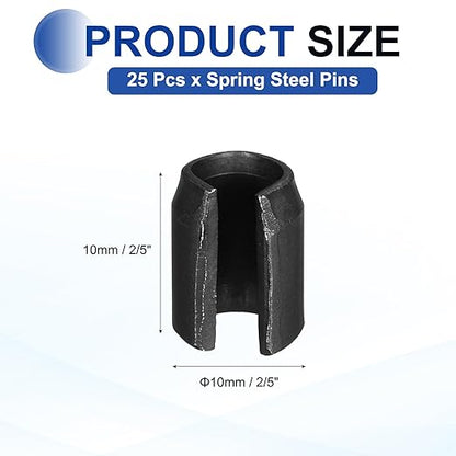 MECCANIXITY 25Pcs Slotted Split Roll Pins 2/5 Inch(10mm) Dia. 1/2 Inch(14mm) Length 65Mn Steel Spring Tension Expansion Dowels for Secure Fastening, Black