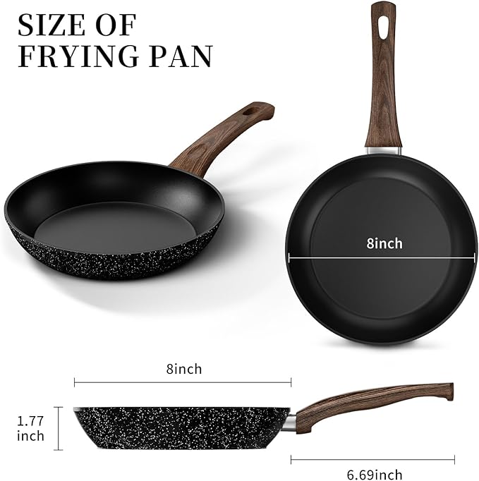 Innerwell Non Stick Frying Pan, Frying Pan Nonstick Egg Pan Non Toxic, Small Skillet Pans Omelette Pan, Induction Compatible, PFOA Free Healthy Pans(8 Inch, Black) - Image 2