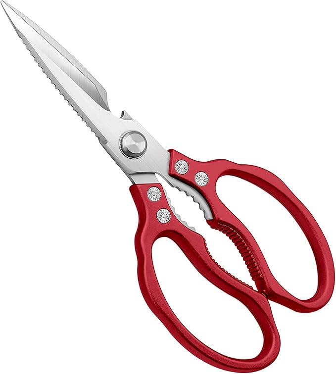 AWinjoy Heavy Duty Sharp Kitchen Scissors, Dishwasher Safe, Cooking Shears for Meat, Chicken, Fish, Poultry, Herb, Bread (Red) by AWinjoykitchenshears