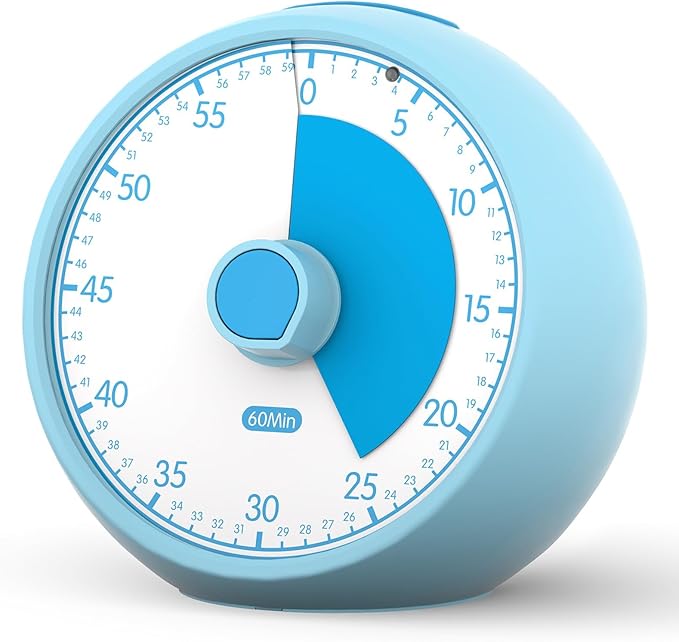 Conchstar Visual Timer for Kids 60-Minute - Countdown Timer with Optional Alarm, Focus Tool for ADHD & Autism, Time Management for Homework, Chores, Office, Kitchen, Teaching & Study Routines (Blue)