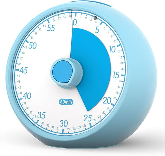 Conchstar Visual Timer for Kids 60-Minute - Countdown Timer with Optional Alarm, Focus Tool for ADHD & Autism, Time Management for Homework, Chores, Office, Kitchen, Teaching & Study Routines (Blue)