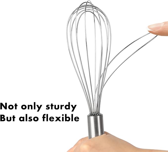OYV 304 Stainless Steel Whisk Set, Dishwasher Safe Rustproof Metal Whisk, Professional Balloon Wire Whisks for Kitchen Cooking, Perfect For Blending, Whisking, Baking, Beating, 3 Packs (8" 10" 12") - Image 8