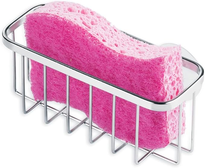 iDesign Gia Stainless Steel Dish Sponge Holder Basket with Suction Cups, Ideal for Kitchen Sinks and Bathroom Organization, 2.25"D x 2.5"W x 5.75"H, Set of 1, Polished by iDesign