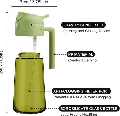 2 In 1 Oil Dispenser And Oil Sprayer, 16 Oz/470 Ml Oil Dispenser For Kitchen Spray, With Fine Mist Nozzle, Suitable For Cooking, Air Fryer, Salad, Grilling (green-1)