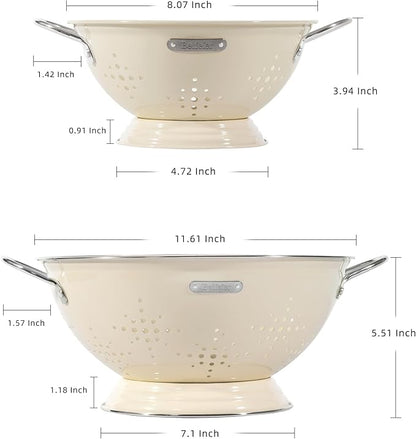 Metal Colander 2 Pack, Strainer Bowel with Handles 2Qt & 6Qt Powder Coated Solid Ring Base Heavey Duty Kitchen Drainer Basket for Pasta Veggies and Fruits,New Home Apartment Essentials (Almond Cream) - Image 2