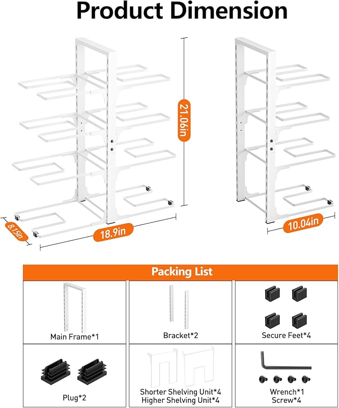 MUDEELA 8-Tier Pots and Pans Organizer under Cabinet, Heavy Duty Adjustable Pot Pan Organizers inside Cabinet, Kitchen Cabinet Organizers and Storage Pot Rack for Big Stockpots, Heavy Cookware, White - Image 6