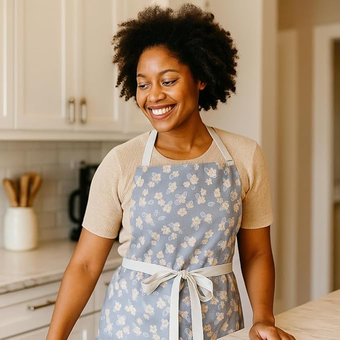 Aoomzoon Kitchen Aprons for Women with 2 Pockets,Double Sided Vintage Adjustable Apron for Gardening Cooking Arting Painting - Image 3