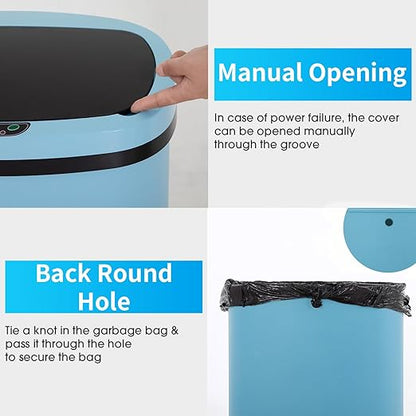 BestOffice | 13 Gallon Plastic Trash Can with Lid | Blue | Automatic Touchless Garbage Can | Odor Control | Modern Oval Design | Easy to Clean | Fits Any Kitchen, Bathroom, Office or Home - Image 4