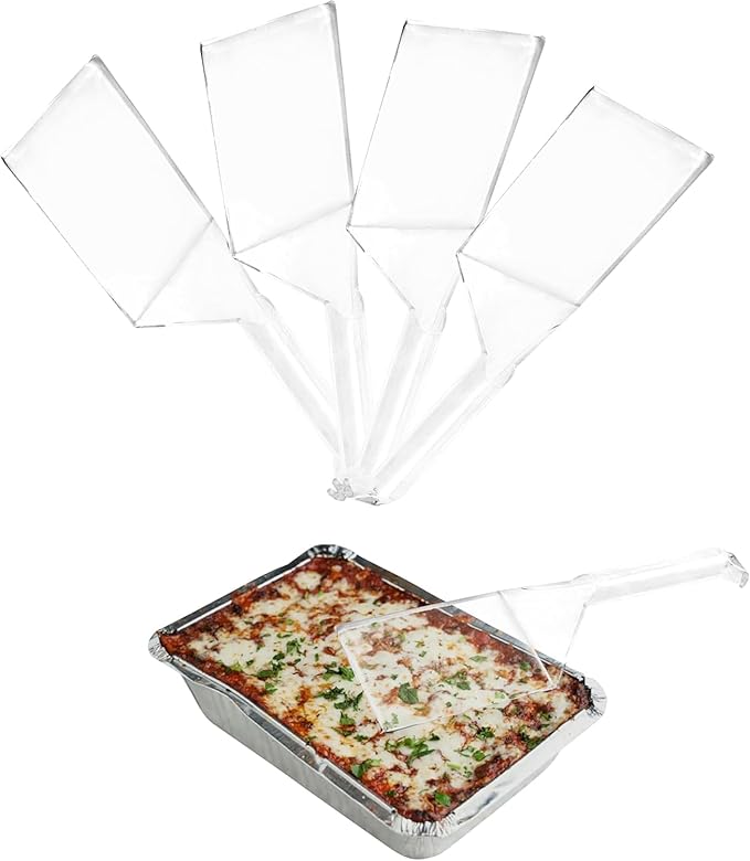 PARTY BARGAINS Clear Disposable Plastic Spatulas – 4-Pack Heavy Duty Kitchen Scrapers for Serving & Flipping Pancakes, Eggs & French Toast – Lightweight Party & Catering Utensils