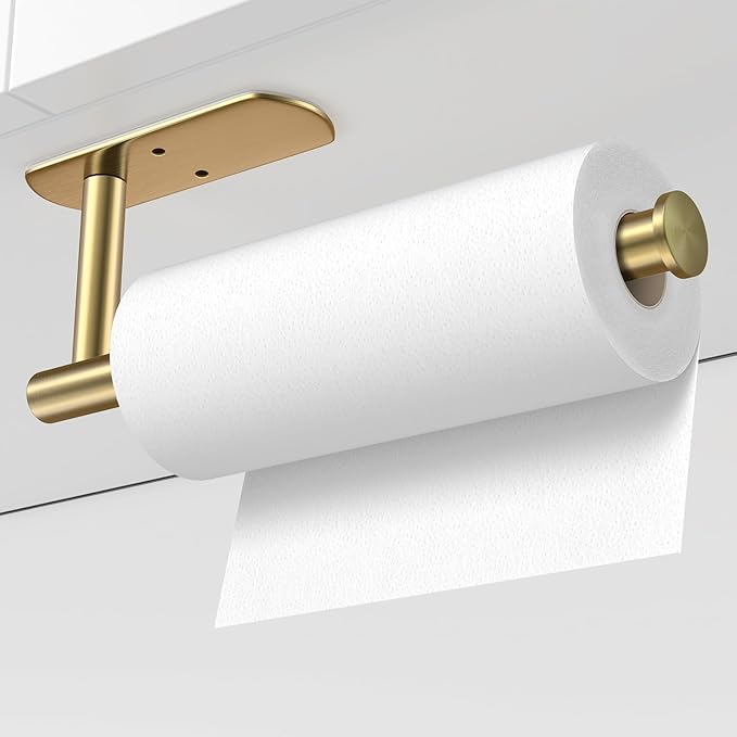 VAEHOLD Adhesive Paper Towel Holder Under Cabinet Wall Mount for Kitchen Paper Towel, Paper Towel Roll Holder Stick to Wall, Stainless Steel (Gold) - Image 3