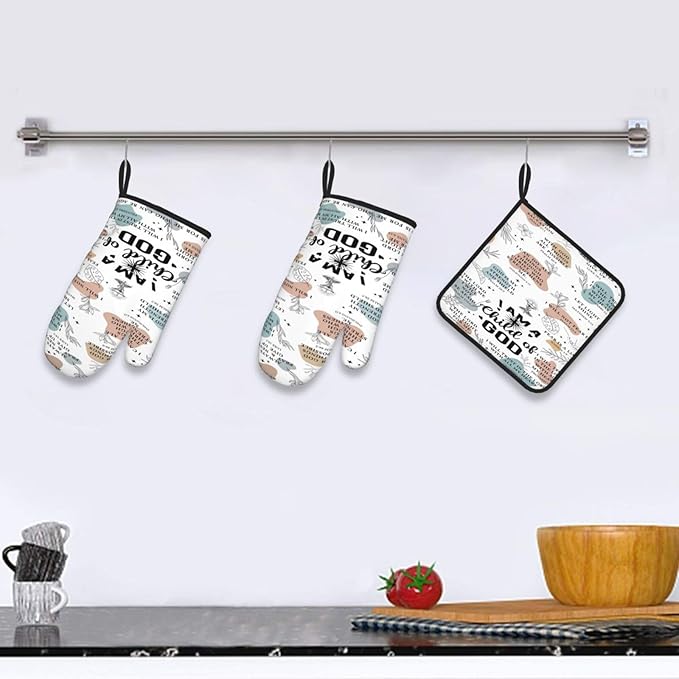Christian Oven Mitts and Pot Holders Sets of 3, Heat Resistant Godmother Kitchen Gloves Hot Pads, Kitchen Cooking Baking Gifts for Women Cooks Bakers,Christian Gifts for Women Cooking Lover - Image 6
