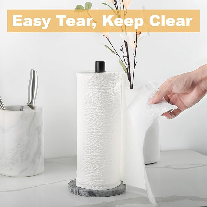 Koville African Marble Base Paper Towel Holder Countertop, Metal Rod 6" Marble Base Paper Towel Holder Stand for Kitchen Organization and Storage, Fit for Standard Size Rolls - Image 5
